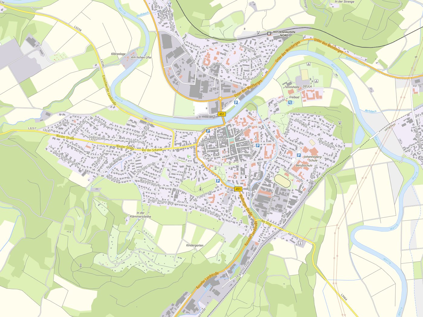 Kartenausschnitt Witzenhausen mit Gewässern
