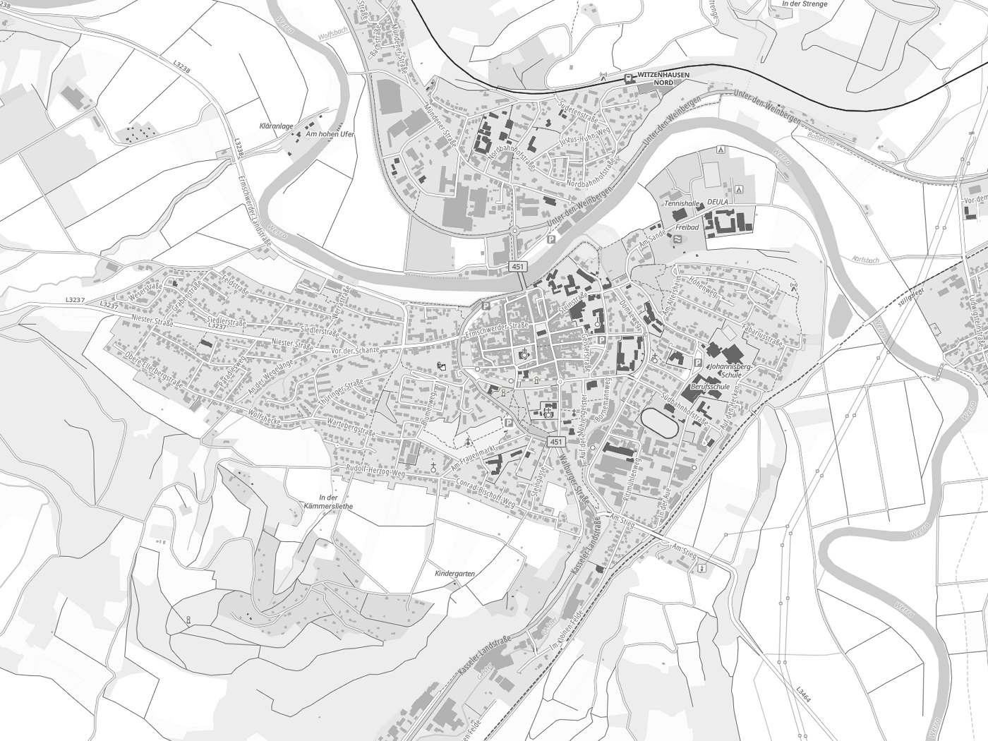 Kartenausschnitt Witzenhausen mit Gewässern