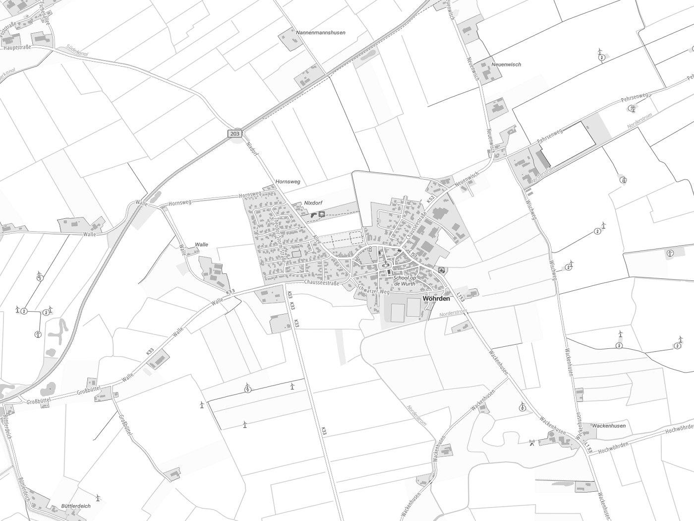 Kartenausschnitt Wöhrden mit Gewässern