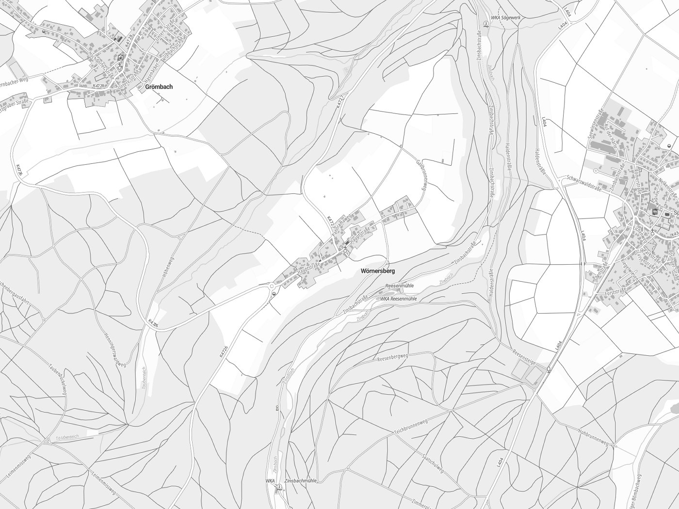 Kartenausschnitt Wörnersberg mit Gewässern