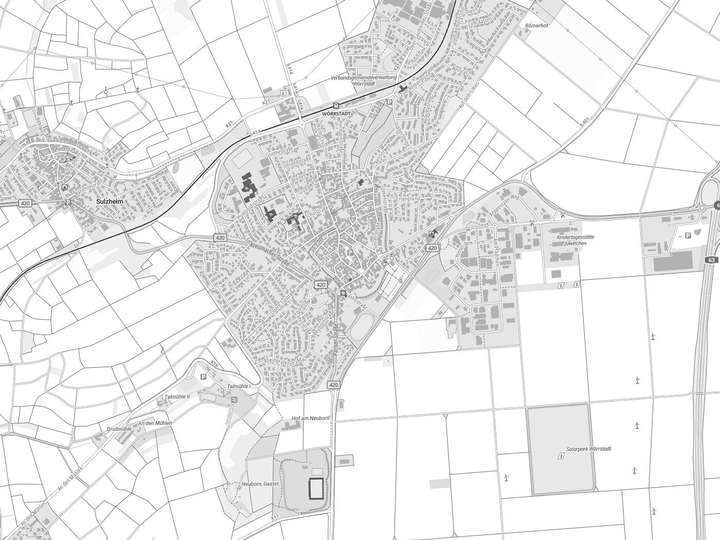 Kartenausschnitt Wörrstadt mit Gewässern