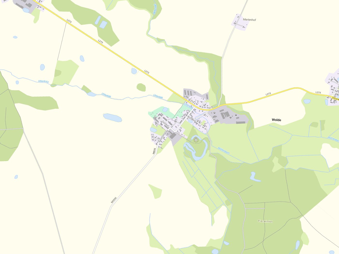 Kartenausschnitt Wolde mit Gewässern