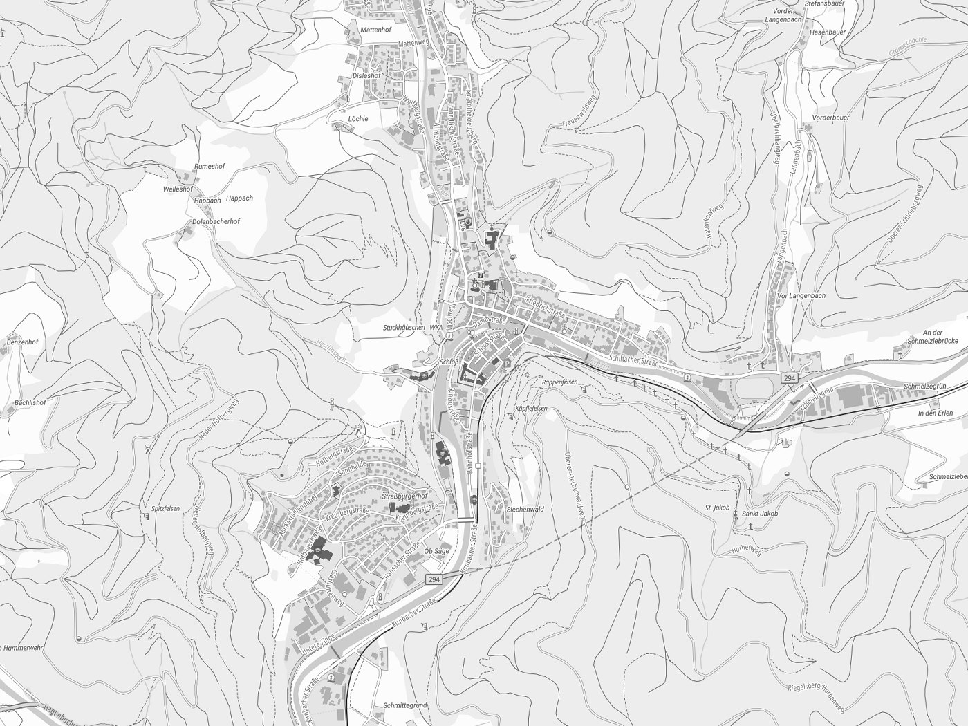 Kartenausschnitt Wolfach mit Gewässern