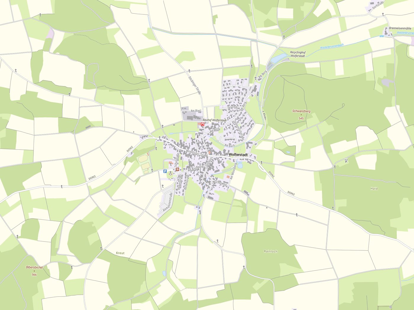 Kartenausschnitt Wolferstadt mit Gewässern
