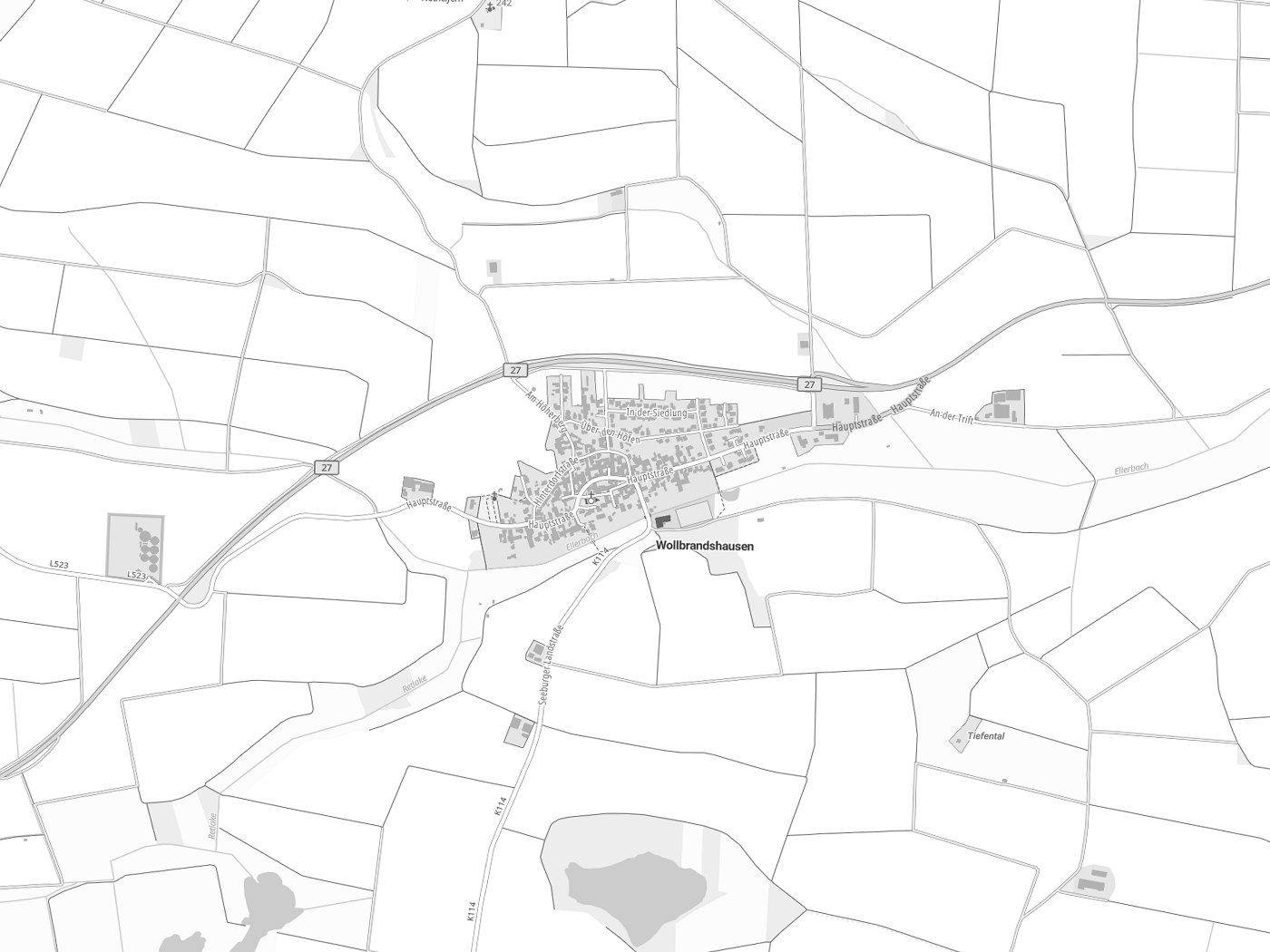Kartenausschnitt Wollbrandshausen mit Gewässern