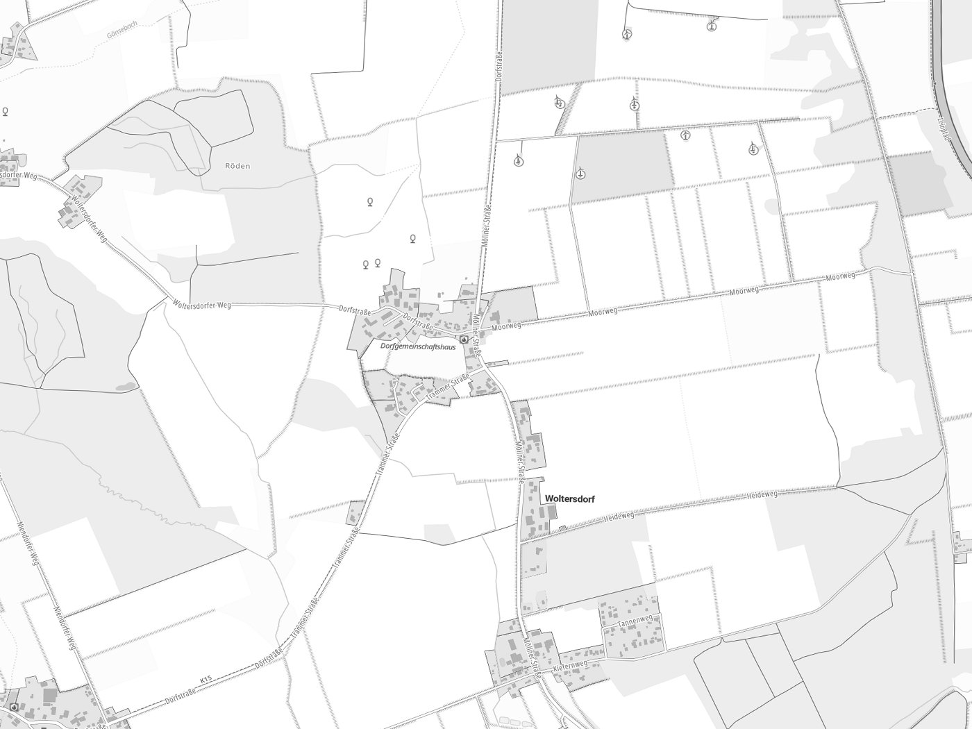Kartenausschnitt Woltersdorf mit Gewässern