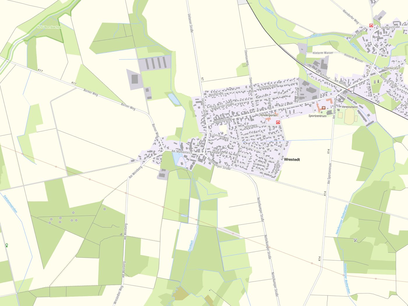 Kartenausschnitt Wrestedt mit Gewässern