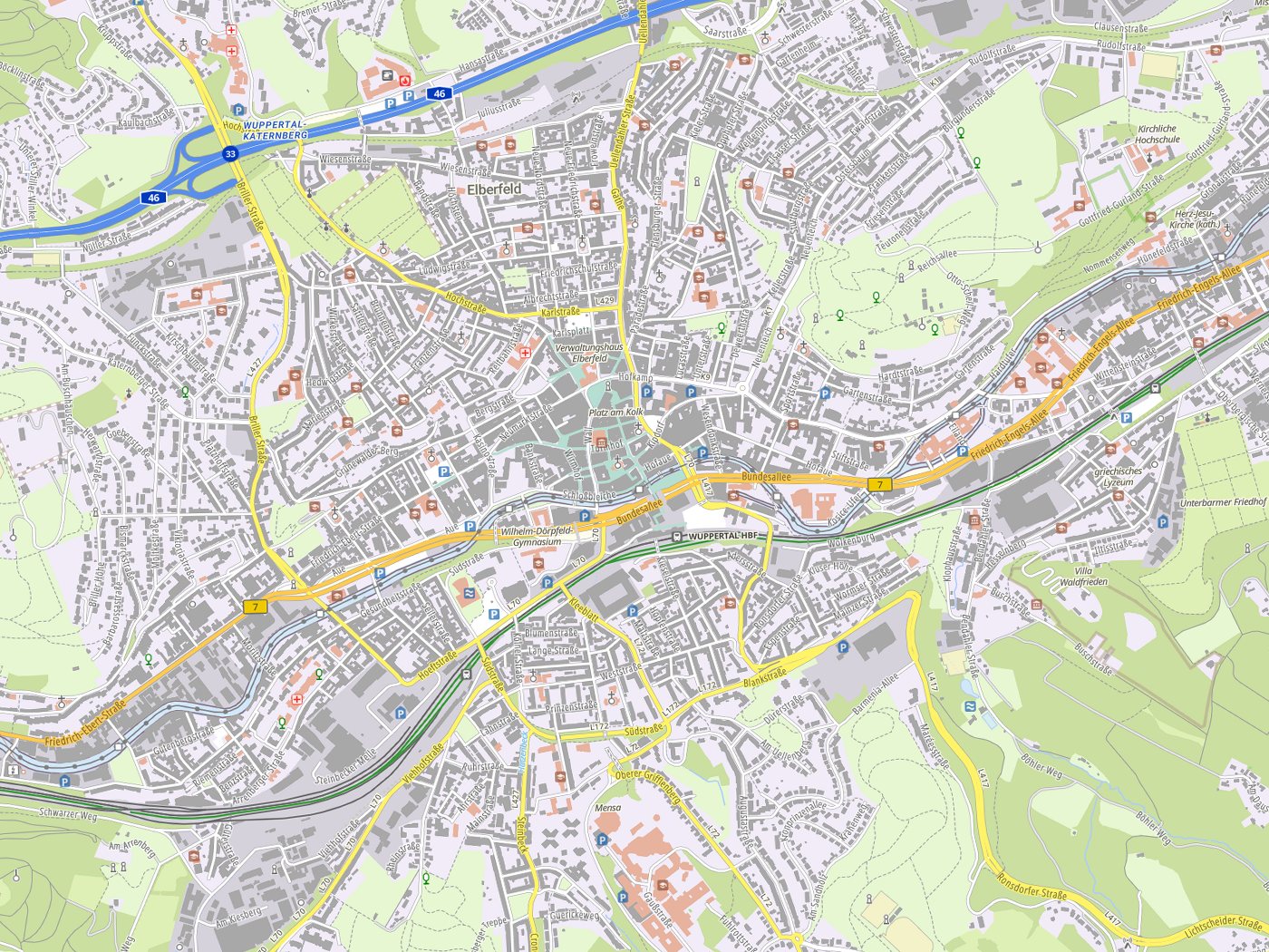 Kartenausschnitt Wuppertal mit Gewässern