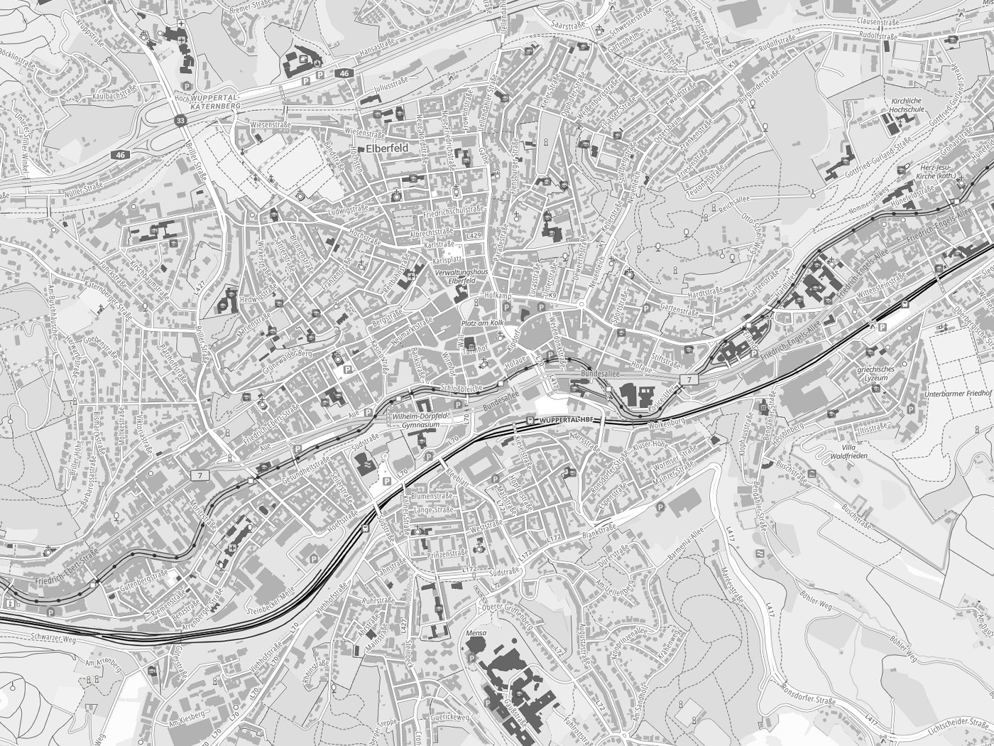 Kartenausschnitt Wuppertal mit Gewässern