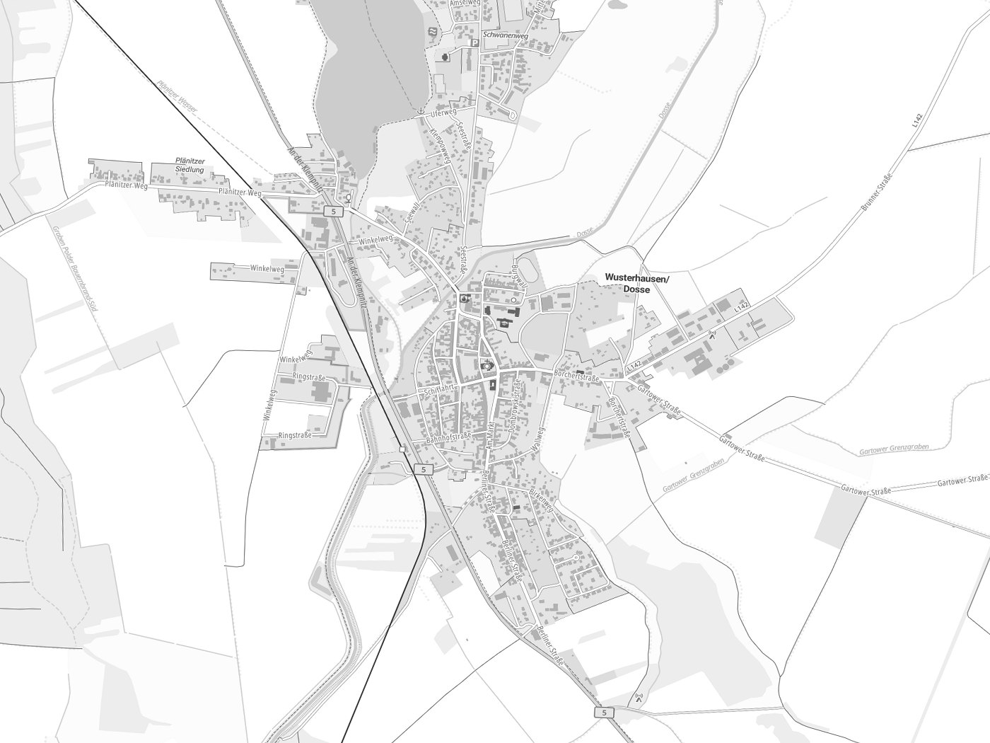 Kartenausschnitt Wusterhausen/Dosse mit Gewässern