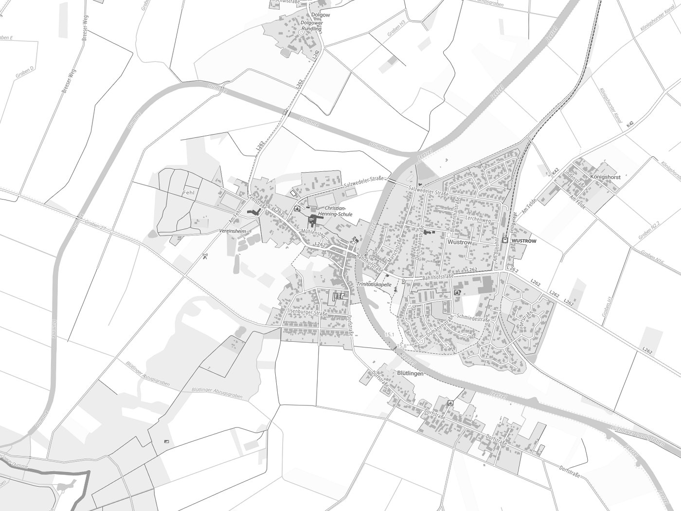 Kartenausschnitt Wustrow (Wendland) mit Gewässern