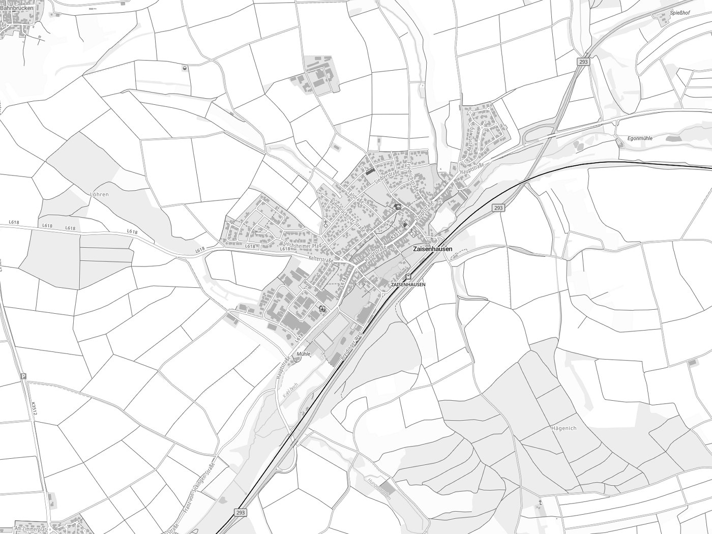 Kartenausschnitt Zaisenhausen mit Gewässern
