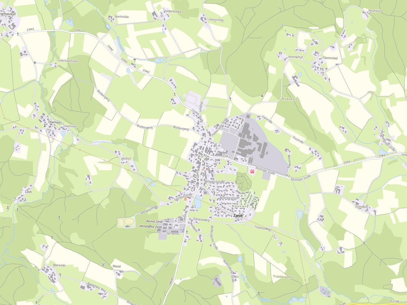 Kartenausschnitt Zandt mit Gewässern