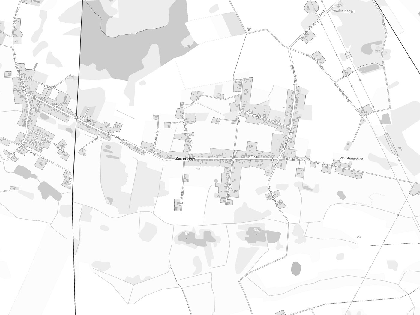 Kartenausschnitt Zarrendorf mit Gewässern