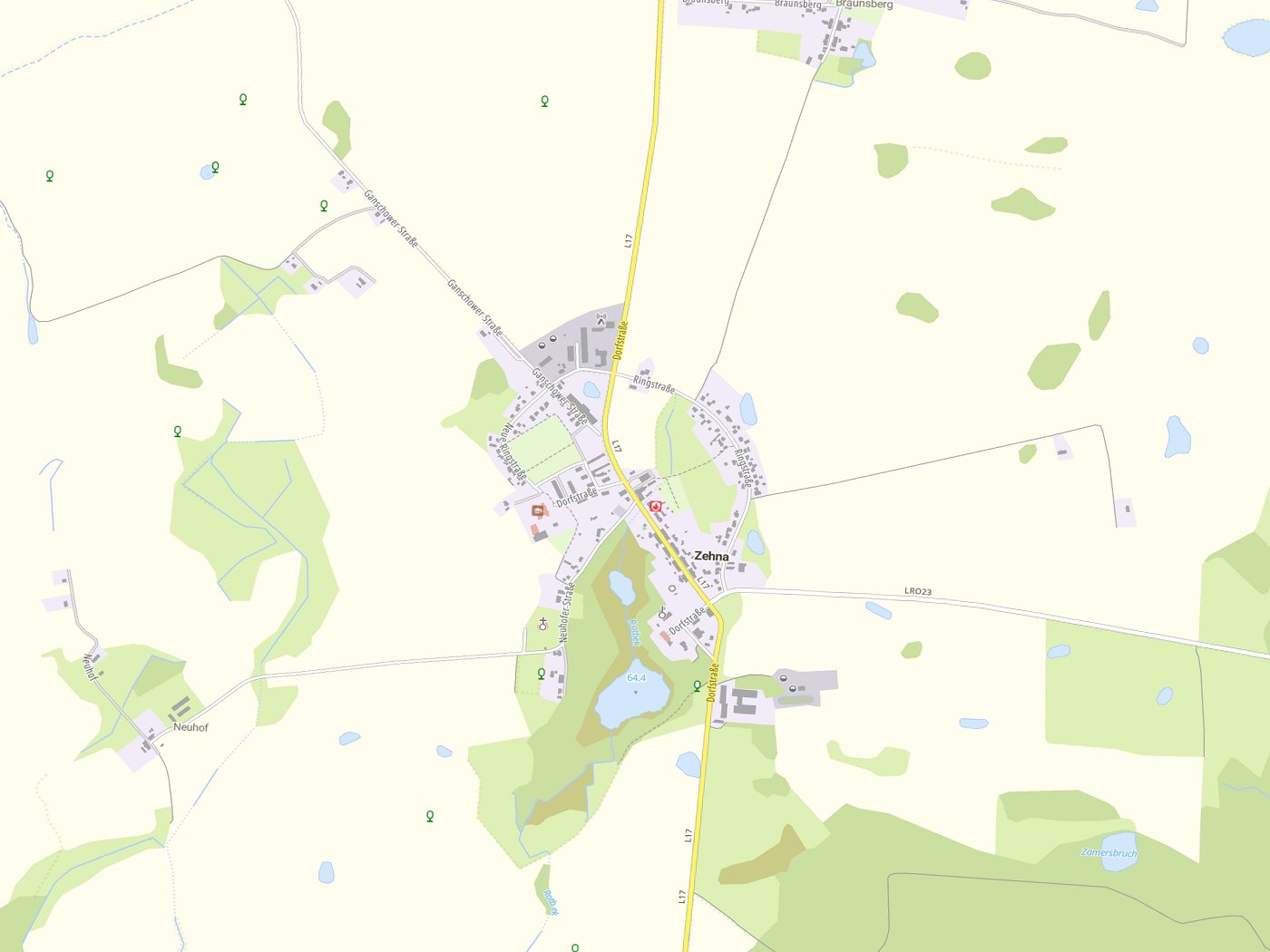 Kartenausschnitt Zehna mit Gewässern