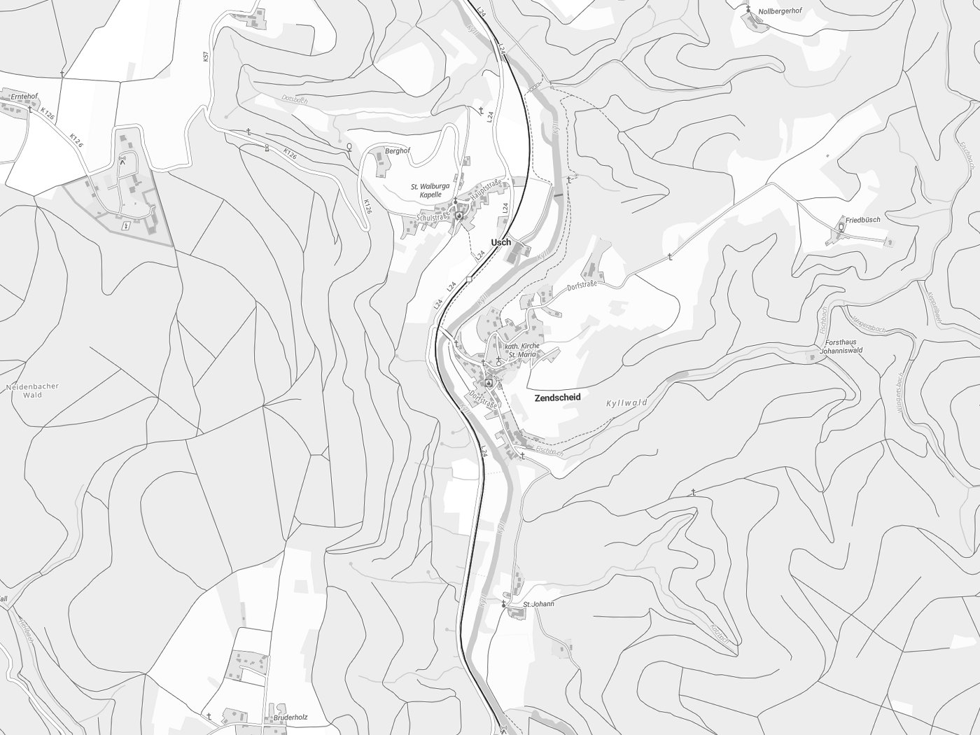 Kartenausschnitt Zendscheid mit Gewässern