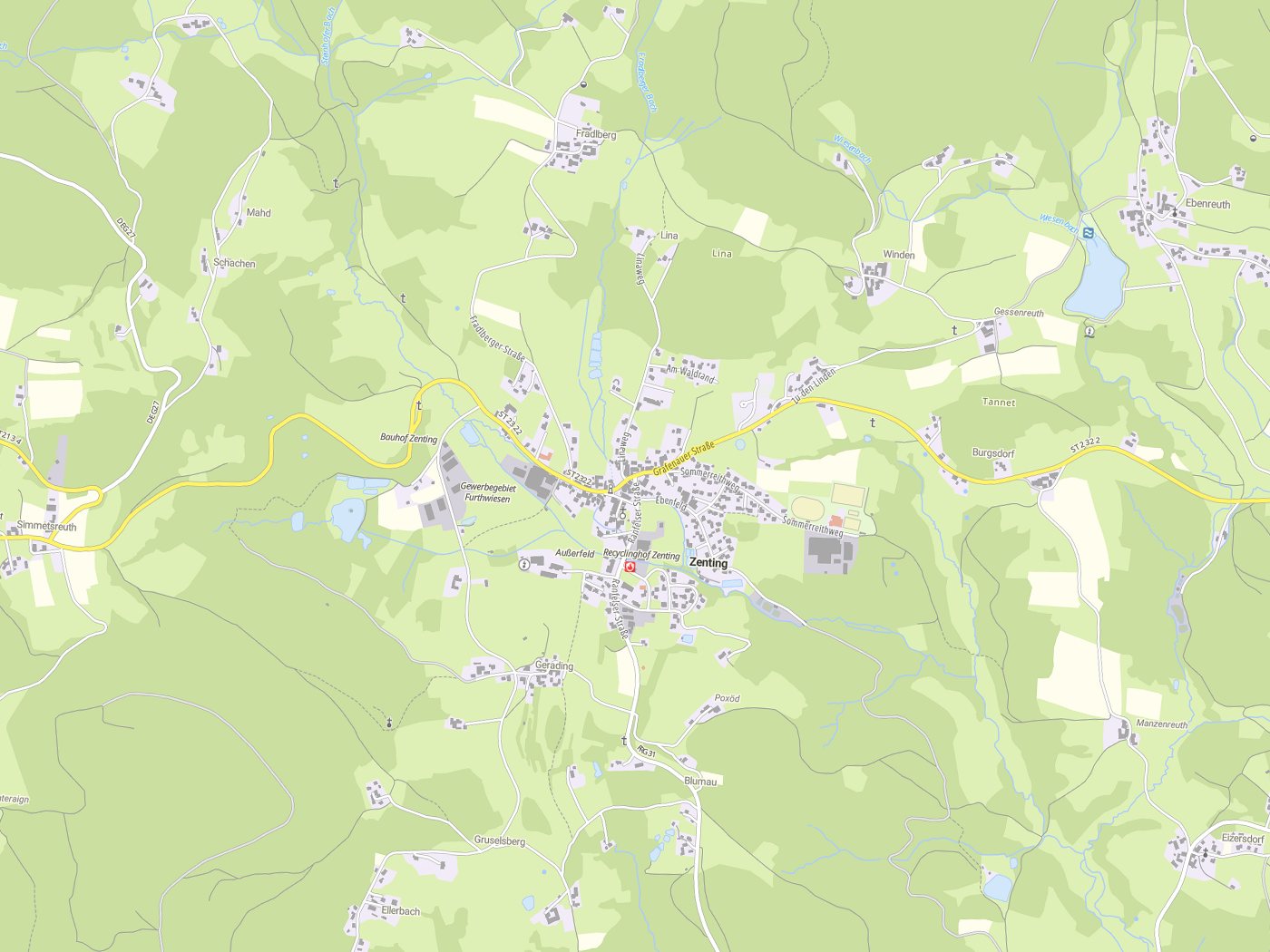 Kartenausschnitt Zenting mit Gewässern