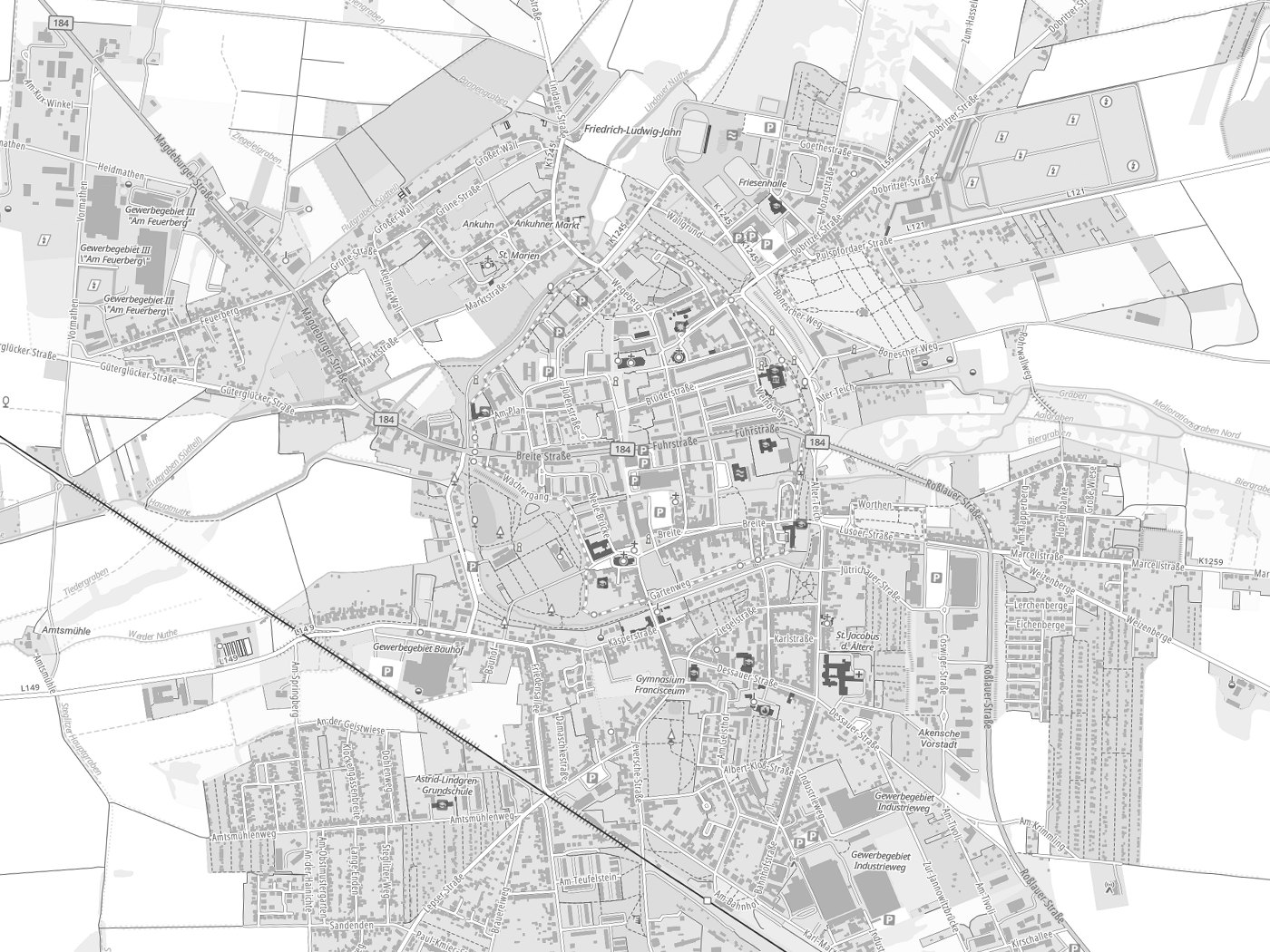 Kartenausschnitt Zerbst mit Gewässern