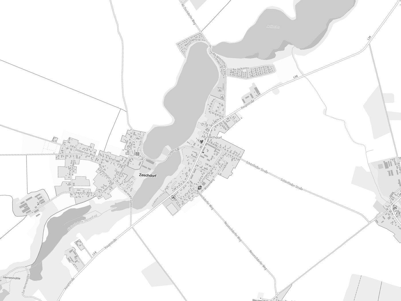 Kartenausschnitt Zeschdorf mit Gewässern