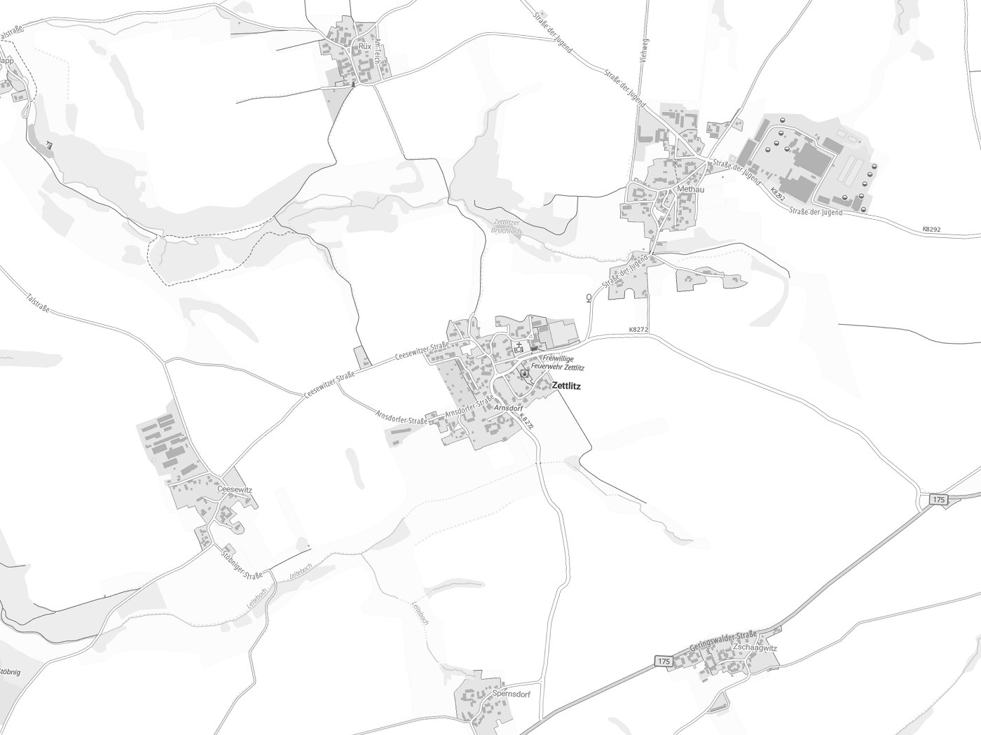 Kartenausschnitt Zettlitz mit Gewässern