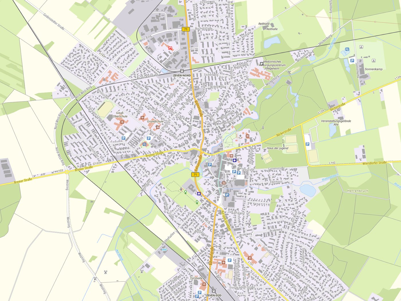 Kartenausschnitt Zeven mit Gewässern