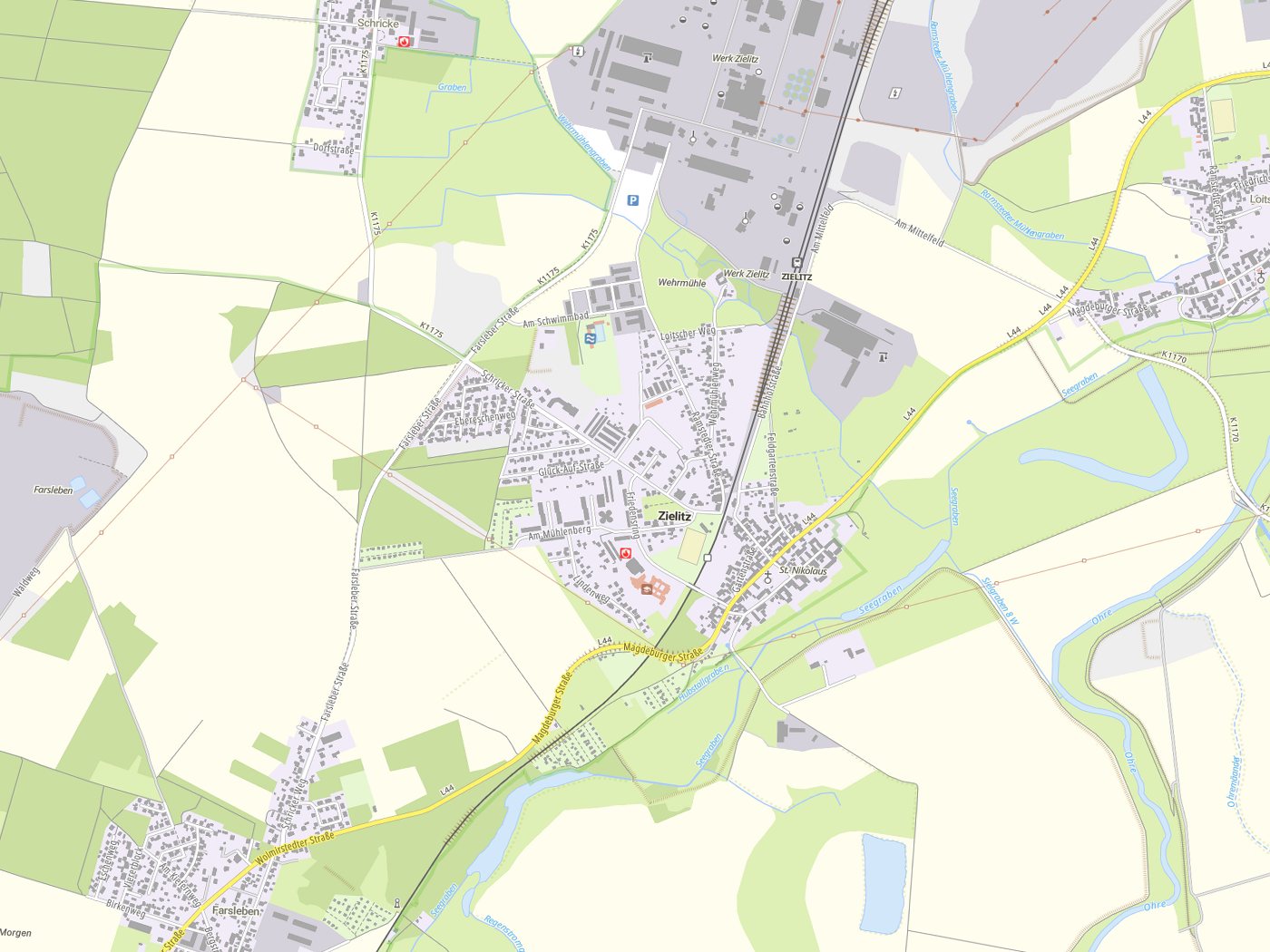 Kartenausschnitt Zielitz mit Gewässern