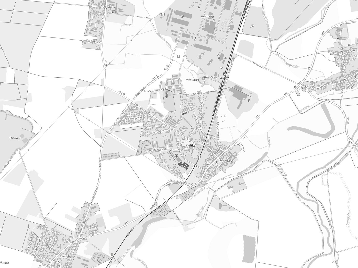 Kartenausschnitt Zielitz mit Gewässern
