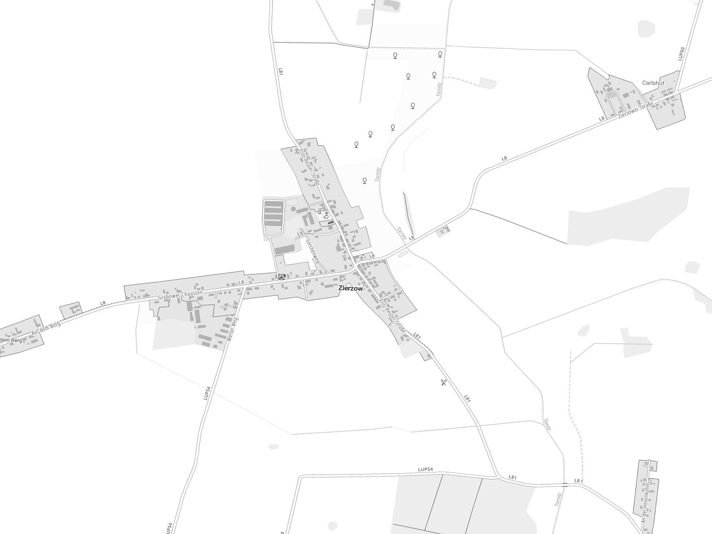 Kartenausschnitt Zierzow mit Gewässern