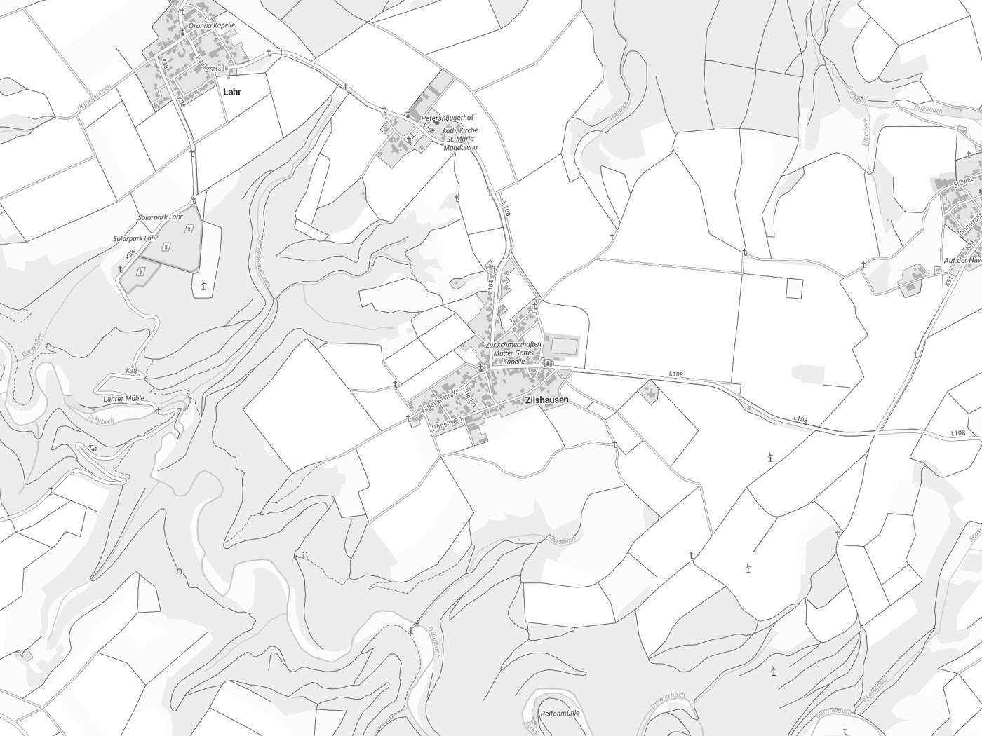 Kartenausschnitt Zilshausen mit Gewässern