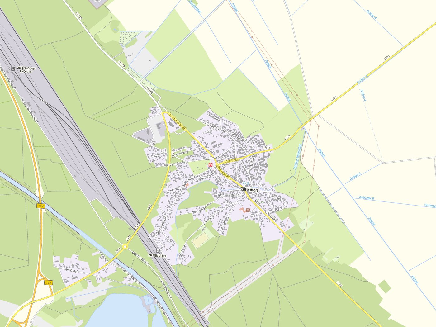 Kartenausschnitt Ziltendorf mit Gewässern
