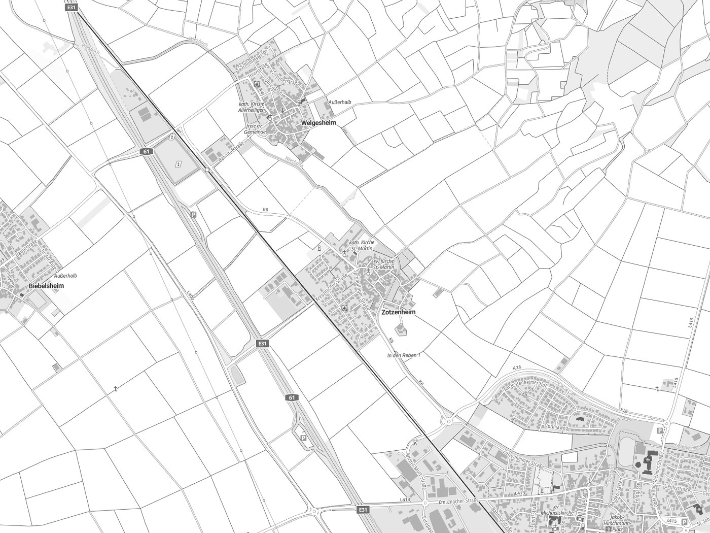 Kartenausschnitt Zotzenheim mit Gewässern
