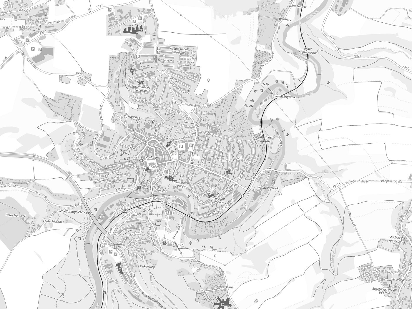 Kartenausschnitt Zschopau mit Gewässern
