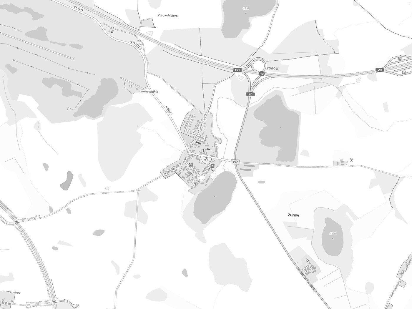 Kartenausschnitt Zurow mit Gewässern
