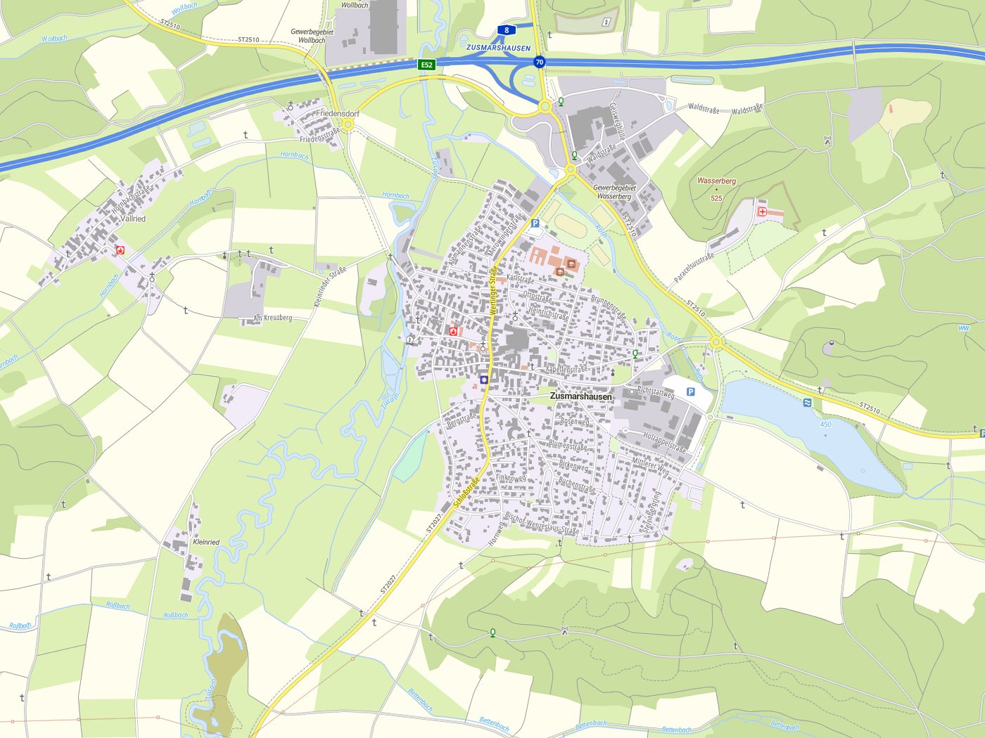 Kartenausschnitt Zusmarshausen mit Gewässern