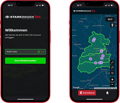 Starkregen-App auf dem Smartphone